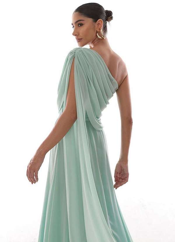 Dot Clothing - Vestido Dot Clothing Longo Capa Drapeada Verde Claro Verde 2