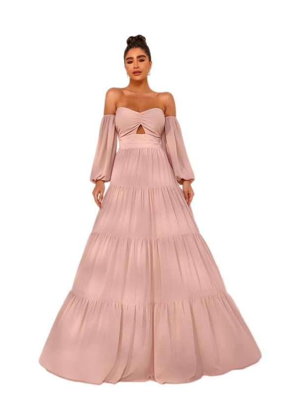 Dot Clothing - Vestido Dot Clothing Longo Ciganinha Rose Rosa