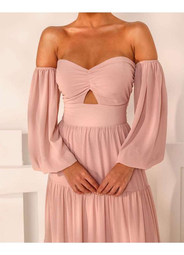 Dot Clothing - Vestido Dot Clothing Longo Ciganinha Rose Rosa 3