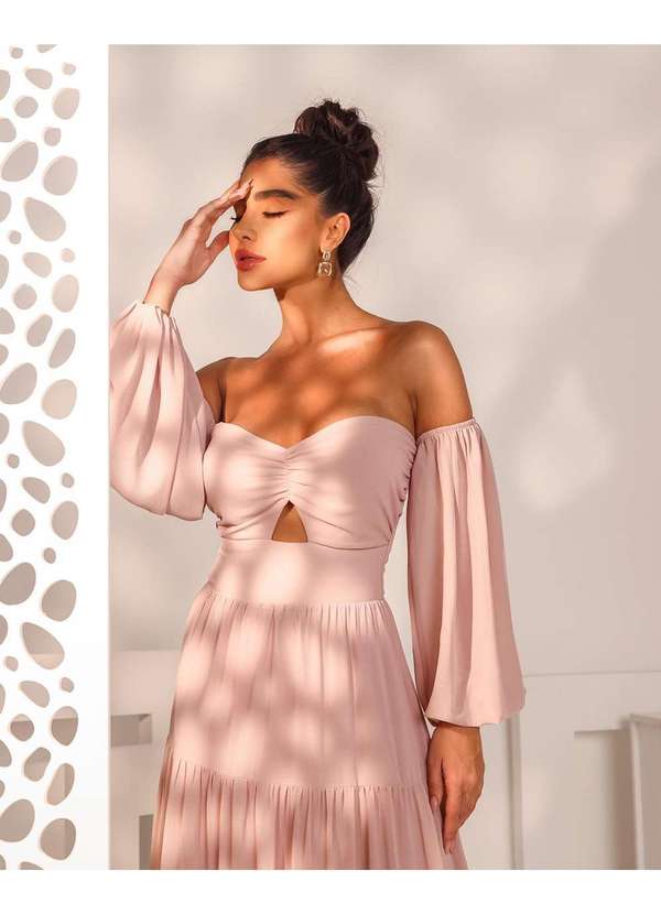 Dot Clothing - Vestido Dot Clothing Longo Ciganinha Rose Rosa 4