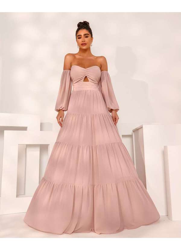 Dot Clothing - Vestido Dot Clothing Longo Ciganinha Rose Rosa 5