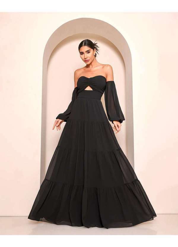 Dot Clothing - Vestido Dot Clothing Longo Ciganinha Preto