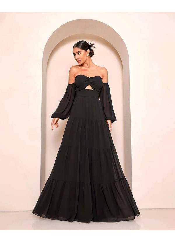 Dot Clothing - Vestido Dot Clothing Longo Ciganinha Preto 5