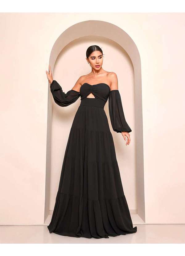 Dot Clothing - Vestido Dot Clothing Longo Ciganinha Preto 6