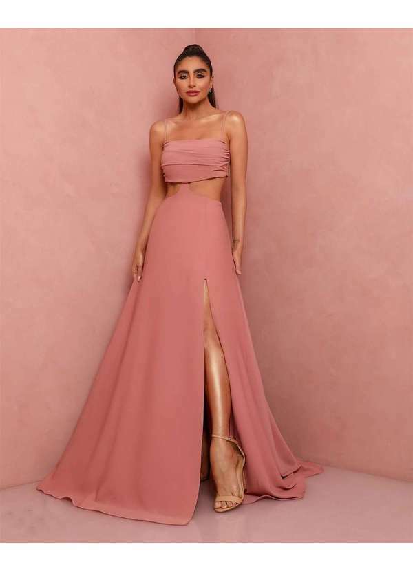Dot Clothing - Vestido Dot Clothing Longo com Fenda Rose Rosa