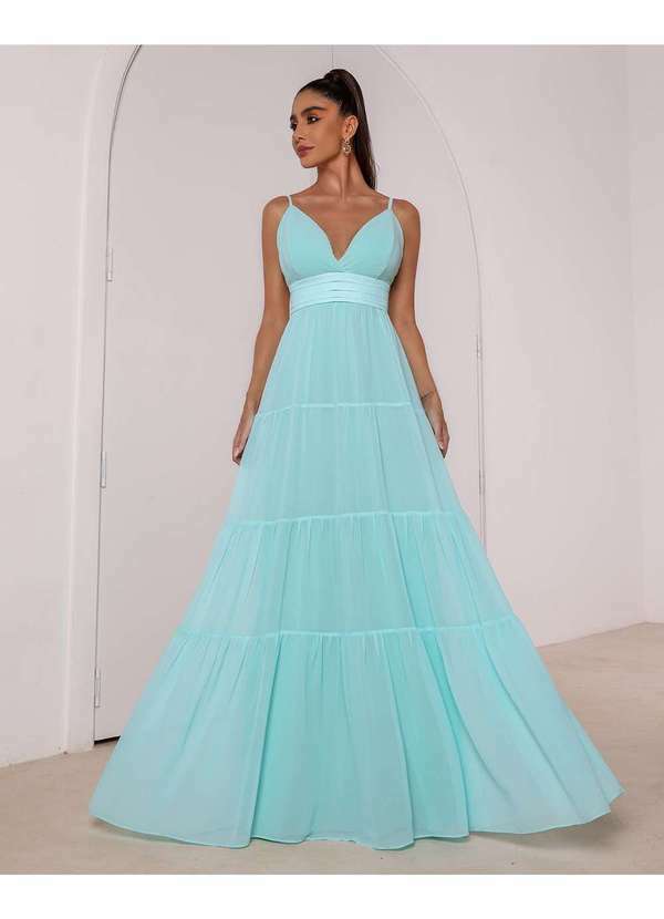 Dot Clothing - Vestido Dot Clothing Longo Decote V Verde Tiffany Verde