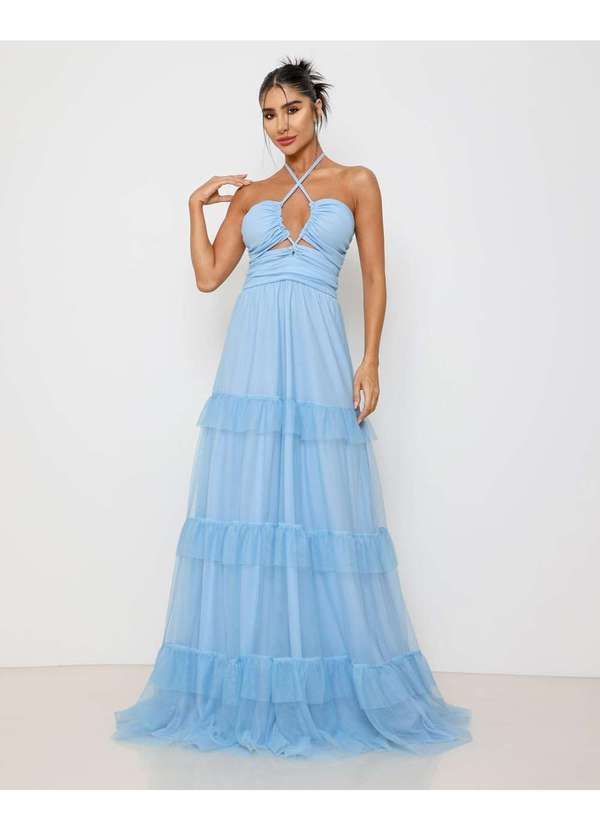 Dot Clothing - Vestido Dot Clothing Longo em Tule e Tiras Azul Azul