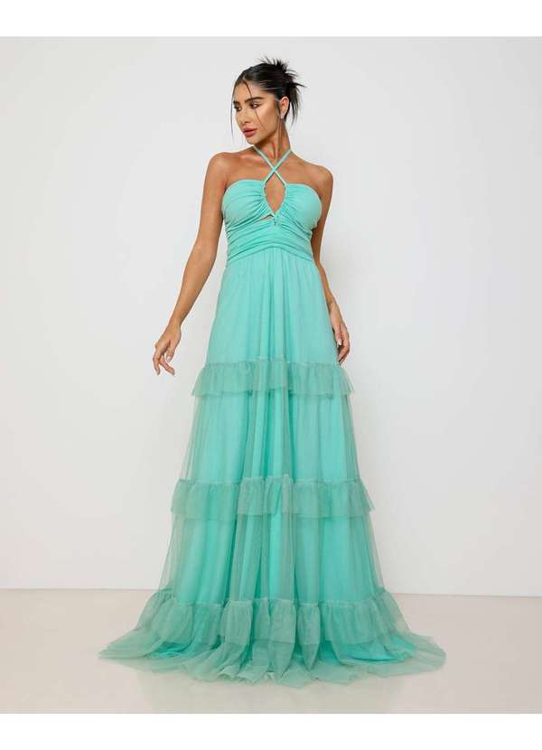 Dot Clothing - Vestido Dot Clothing Longo em Tule e Tiras Verde Verde