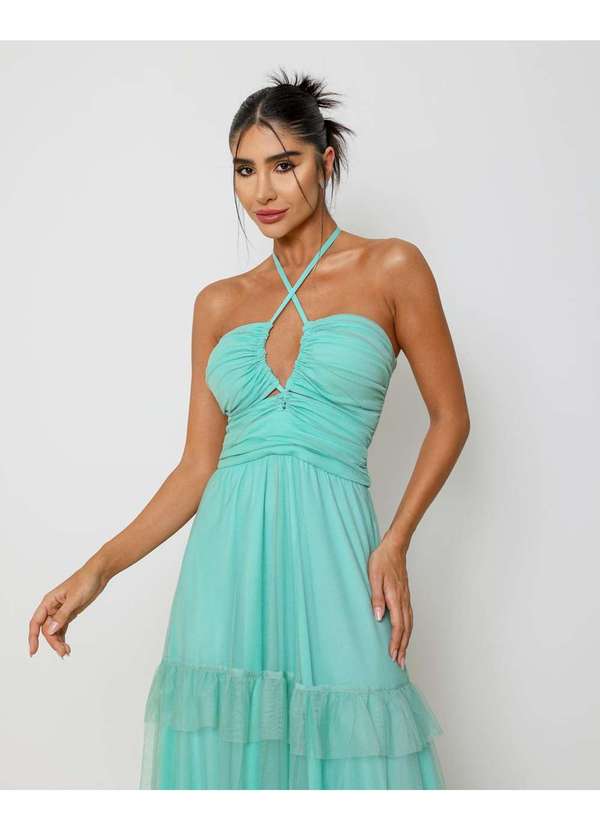 Dot Clothing - Vestido Dot Clothing Longo em Tule e Tiras Verde Verde 4