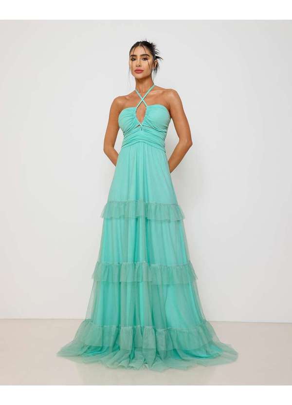 Dot Clothing - Vestido Dot Clothing Longo em Tule e Tiras Verde Verde 6