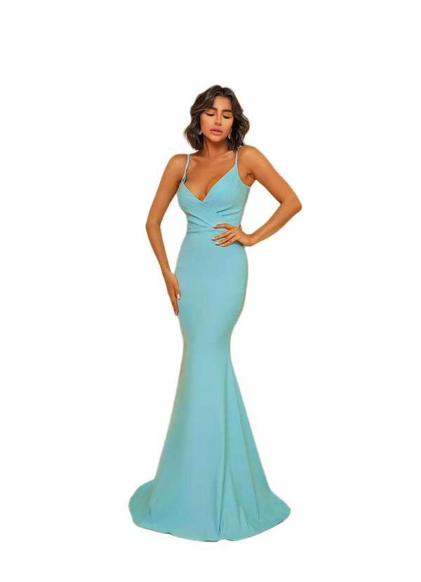 Dot Clothing - Vestido Dot Clothing Longo Frente Pregas Azul Claro Azul