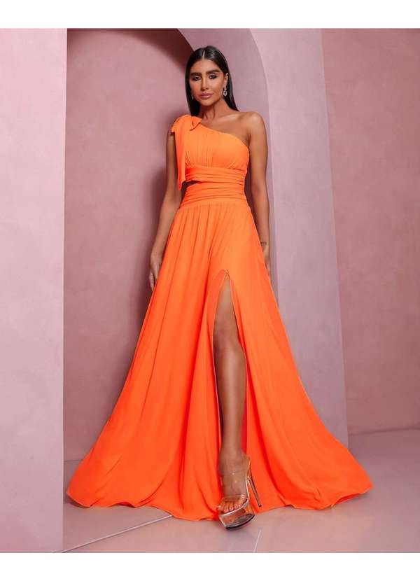 Dot Clothing - Vestido Dot Clothing Longo Laco Laranja Laranja