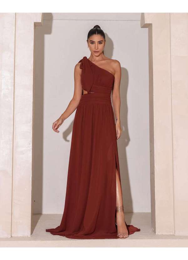 Dot Clothing - Vestido Dot Clothing Longo Laco Marrom