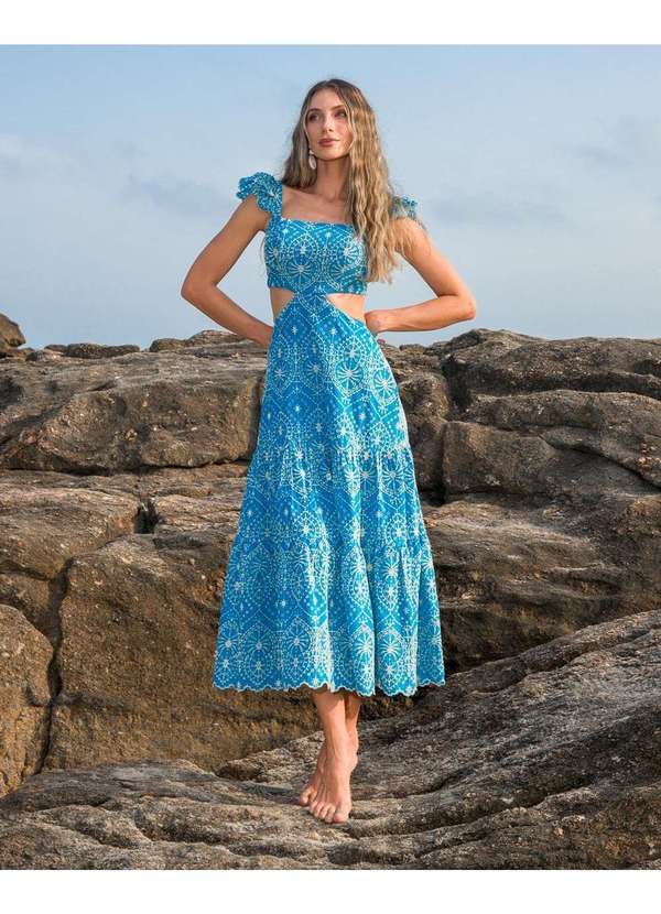 Dot Clothing - Vestido Dot Clothing Longo Laise Azul Azul