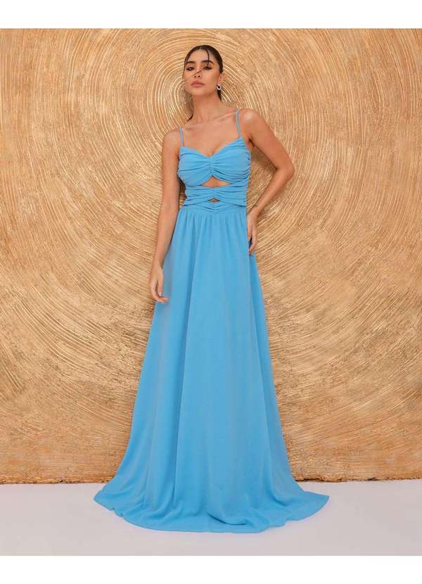 Dot Clothing - Vestido Dot Clothing Longo Manga Azul Azul