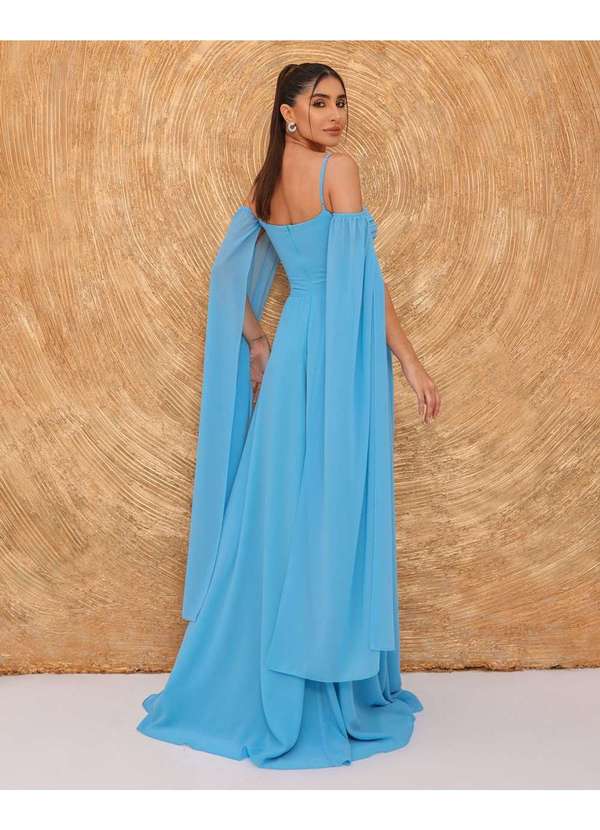 Dot Clothing - Vestido Dot Clothing Longo Manga Azul Azul 2