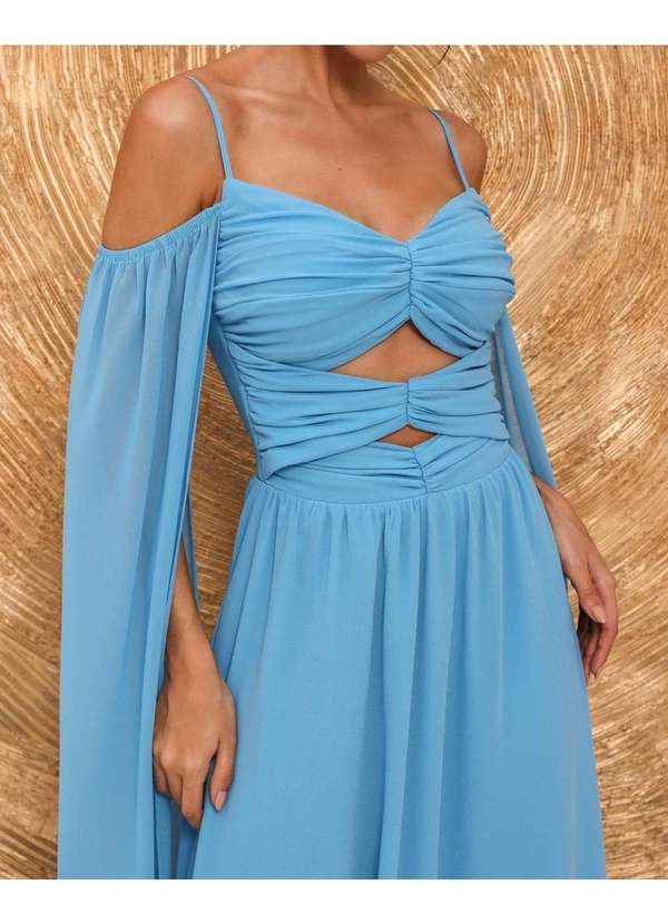 Dot Clothing - Vestido Dot Clothing Longo Manga Azul Azul 3