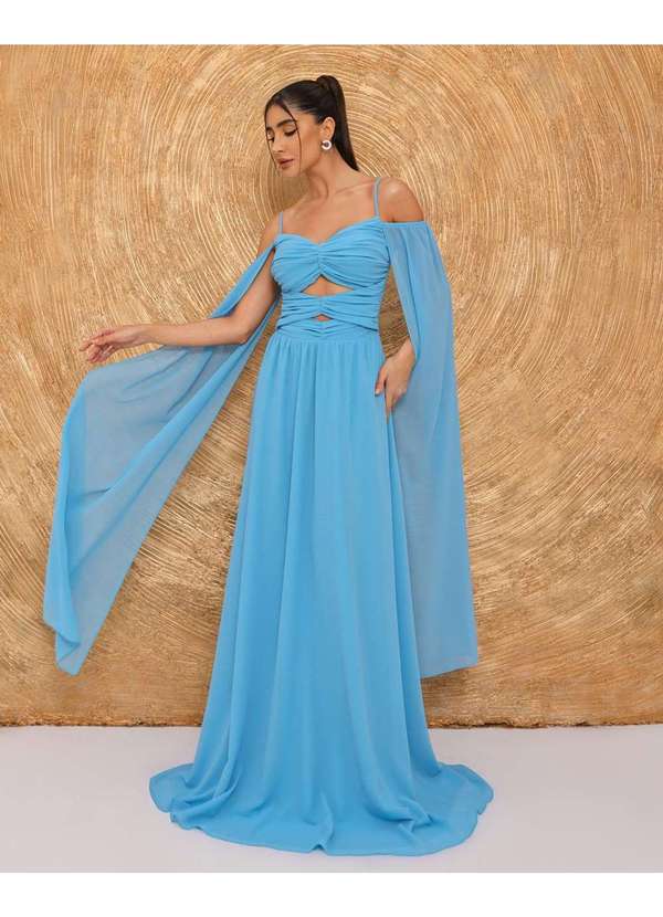 Dot Clothing - Vestido Dot Clothing Longo Manga Azul Azul 5