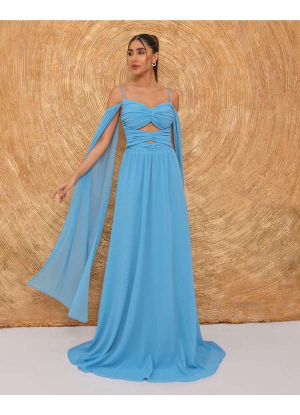 Dot Clothing - Vestido Dot Clothing Longo Manga Azul Azul 6