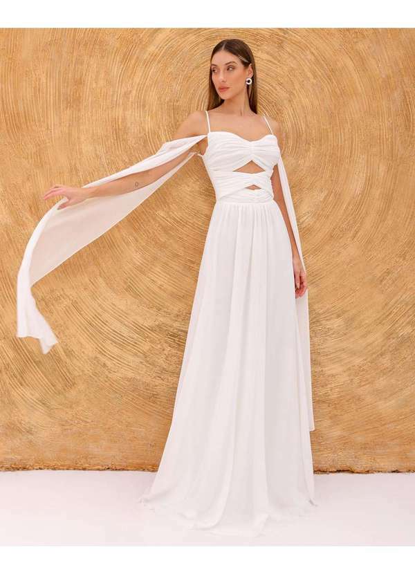 Dot Clothing - Vestido Dot Clothing Longo Manga Offwhite Branco