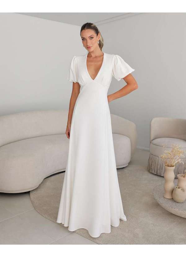 Dot Clothing - Vestido Dot Clothing Longo Manga Offwhite Branco