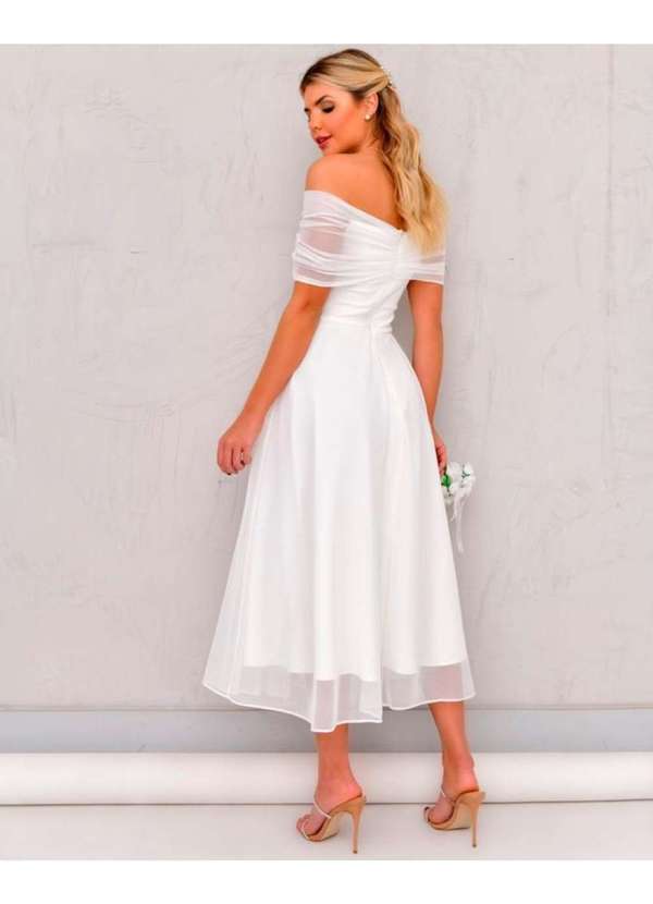 Dot Clothing - Vestido Dot Clothing Longo Ombro a Ombro Tule Branco Branco 2