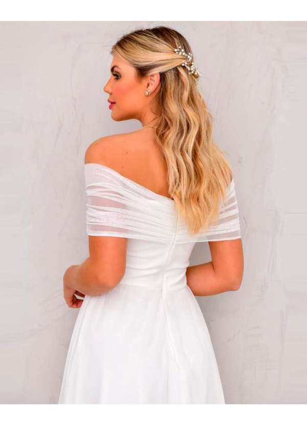 Dot Clothing - Vestido Dot Clothing Longo Ombro a Ombro Tule Branco Branco 6
