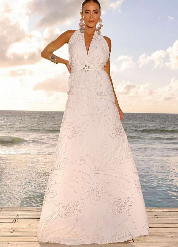 Dot Clothing - Vestido Dot Clothing Longo Patricia Bordado Branco