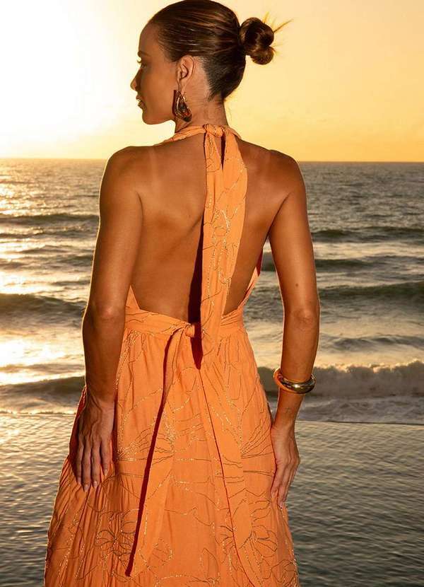 Dot Clothing - Vestido Dot Clothing Longo Patricia Bordado Laranja 4