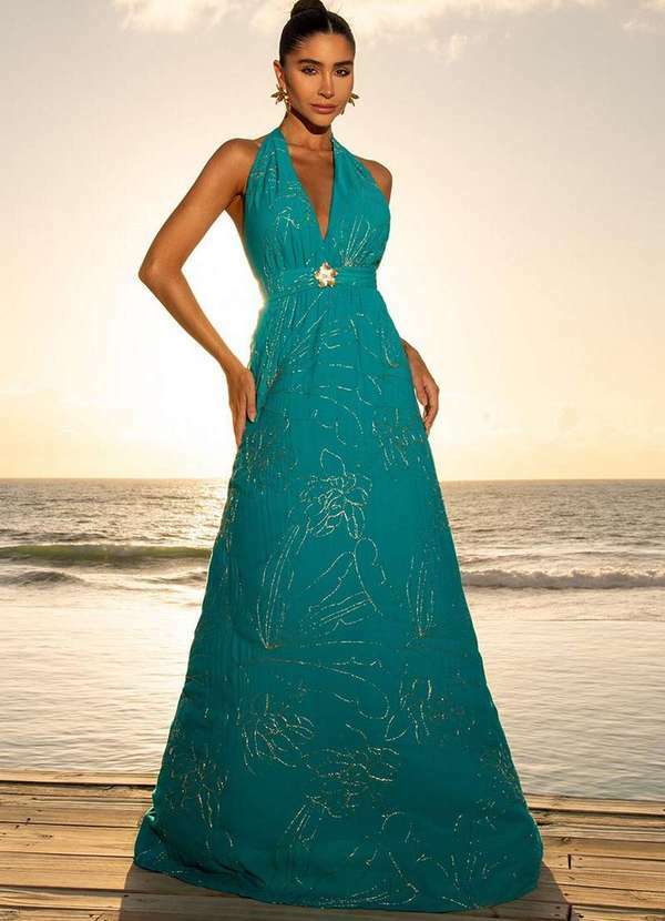 Dot Clothing - Vestido Dot Clothing Longo Patricia Bordado Azul