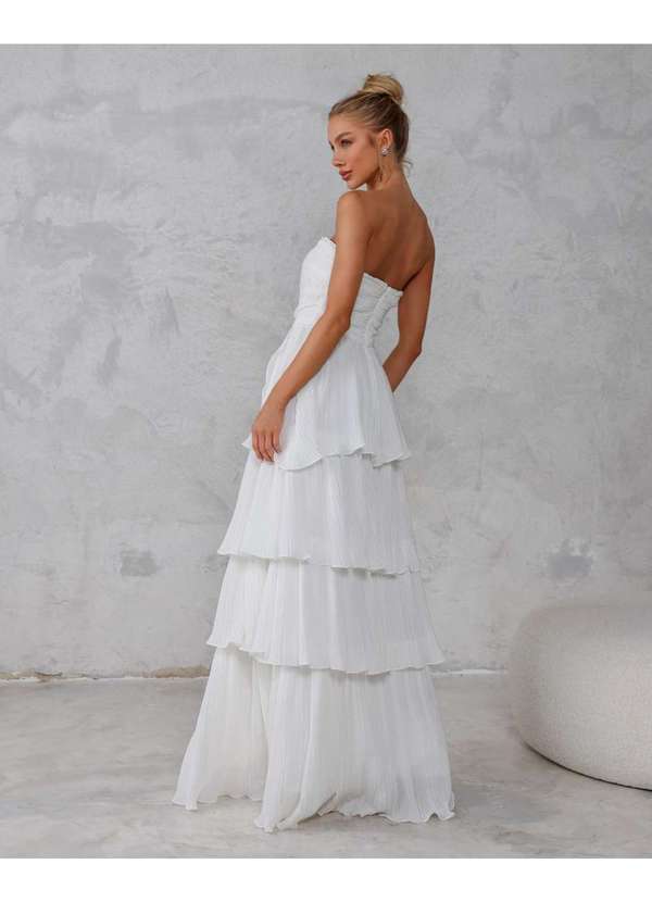 Dot Clothing - Vestido Dot Clothing Longo Plissado Offwhite Branco 2