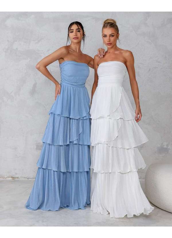 Dot Clothing - Vestido Dot Clothing Longo Plissado Offwhite Branco 4