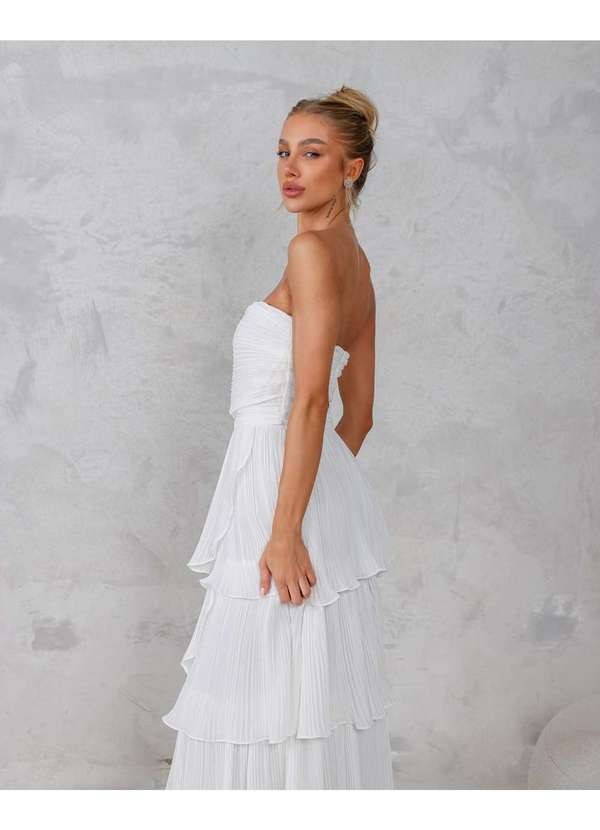 Dot Clothing - Vestido Dot Clothing Longo Plissado Offwhite Branco 5