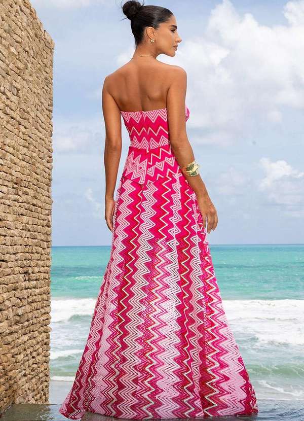 Dot Clothing - Vestido Dot Clothing Longo Renda Estampado Rosa 2