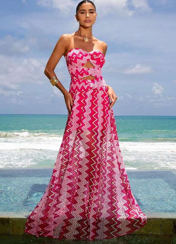 Dot Clothing - Vestido Dot Clothing Longo Renda Estampado Rosa 3