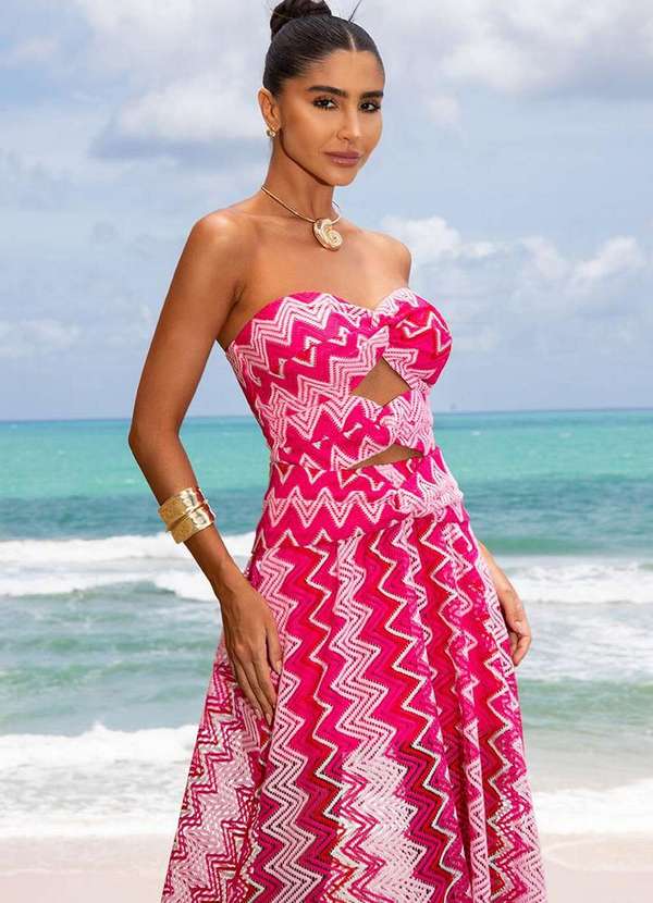 Dot Clothing - Vestido Dot Clothing Longo Renda Estampado Rosa 4