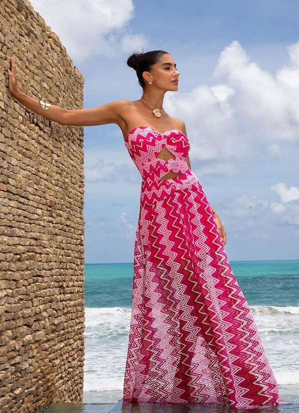 Dot Clothing - Vestido Dot Clothing Longo Renda Estampado Rosa 5