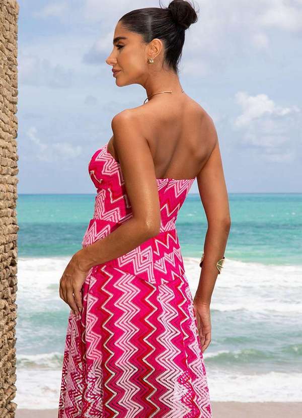 Dot Clothing - Vestido Dot Clothing Longo Renda Estampado Rosa 6