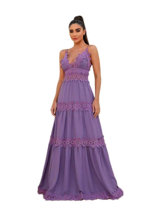 Dot Clothing - Vestido Dot Clothing Longo Renda Lavanda Roxo