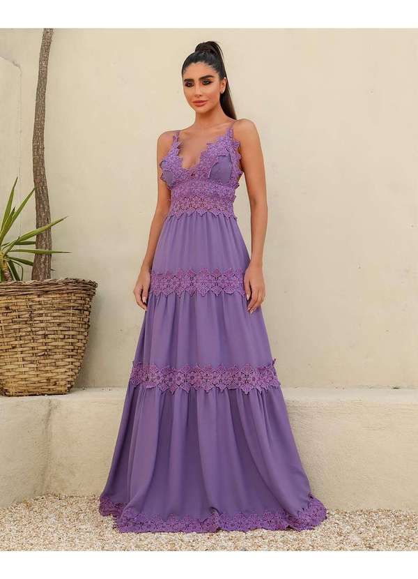 Dot Clothing - Vestido Dot Clothing Longo Renda Lavanda Roxo 2