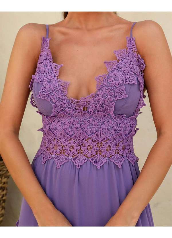 Dot Clothing - Vestido Dot Clothing Longo Renda Lavanda Roxo 4