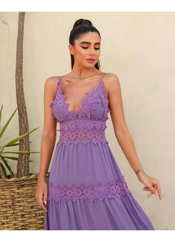 Dot Clothing - Vestido Dot Clothing Longo Renda Lavanda Roxo 6