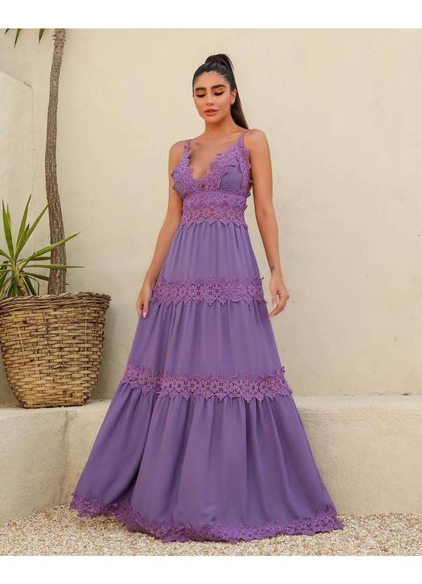 Dot Clothing - Vestido Dot Clothing Longo Renda Lavanda Roxo 7