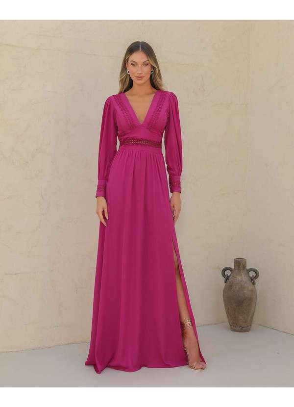 Dot Clothing - Vestido Dot Clothing Longo Renda Rosa