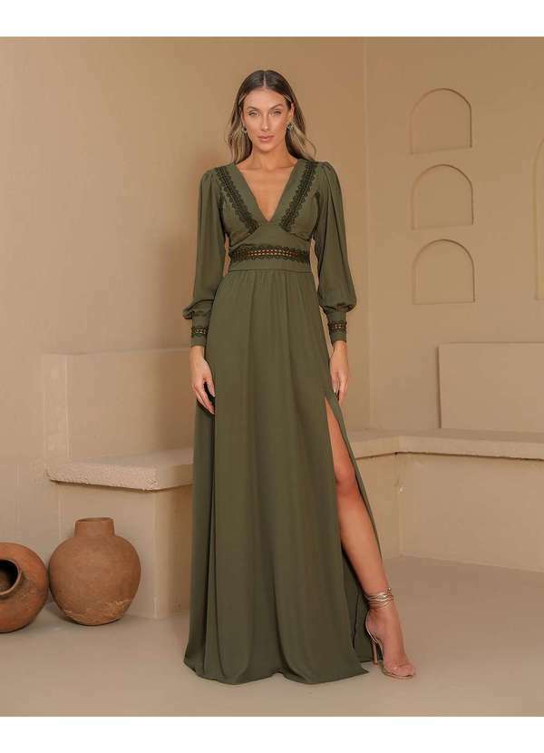 Dot Clothing - Vestido Dot Clothing Longo Renda Verde