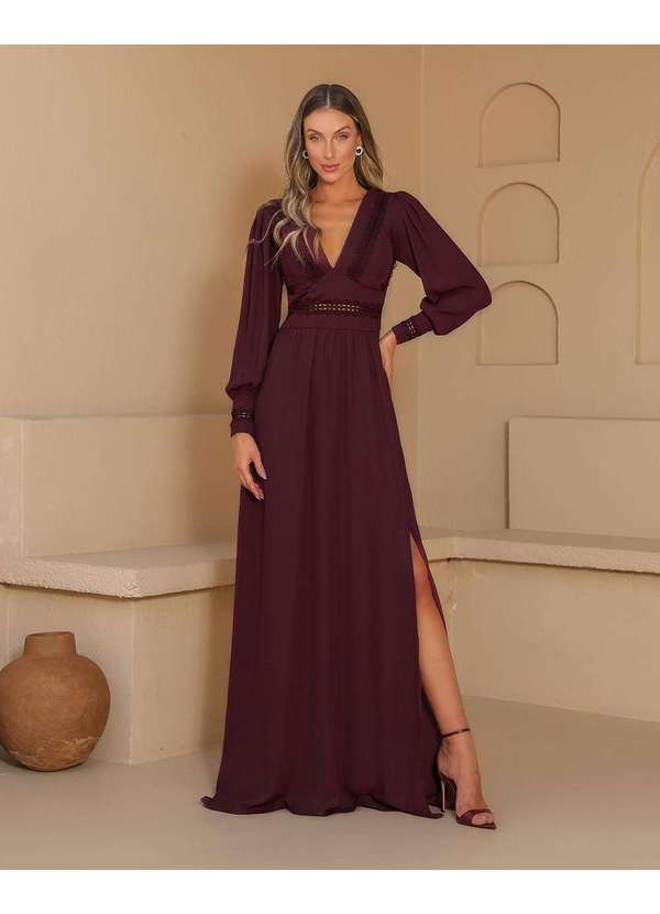 Dot Clothing - Vestido Dot Clothing Longo Renda Roxo