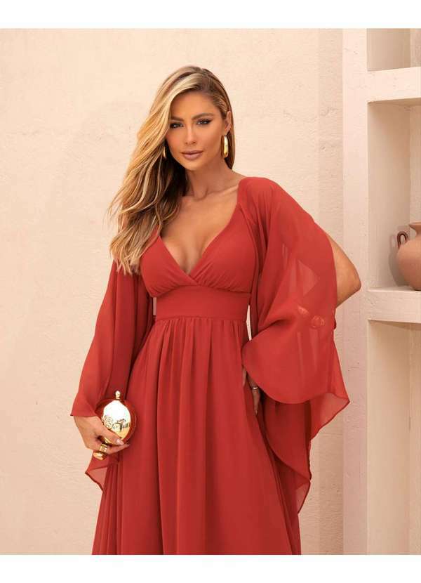 Dot Clothing - Vestido Dot Clothing Longo Terra Marrom 3