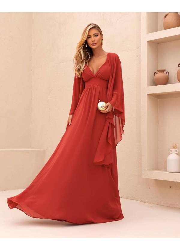 Dot Clothing - Vestido Dot Clothing Longo Terra Marrom 4