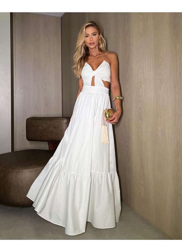 Dot Clothing - Vestido Dot Clothing Longo Tmq Offwhite Branco