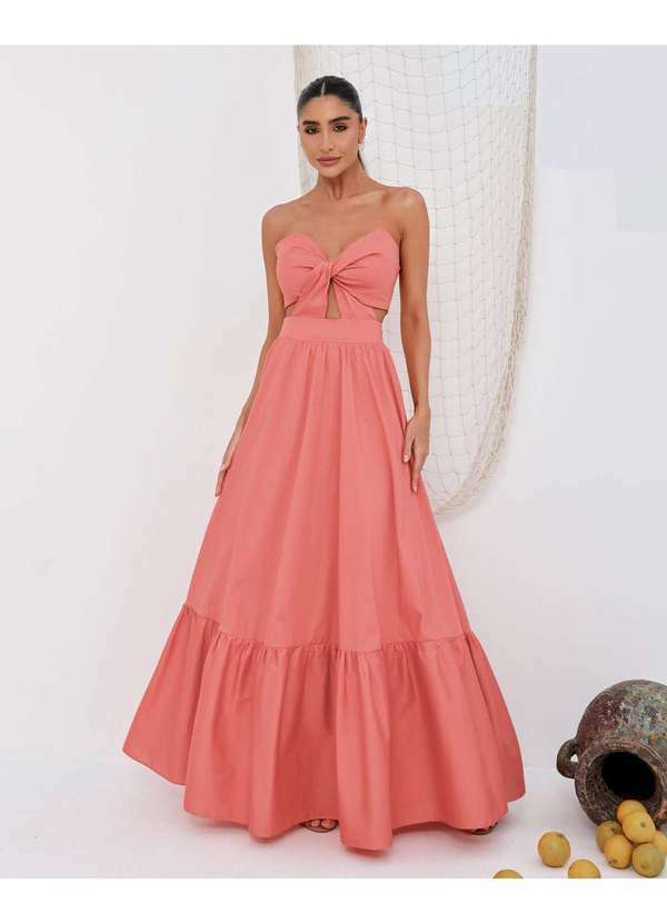 Dot Clothing - Vestido Dot Clothing Longo Tmq Pessego Rosa